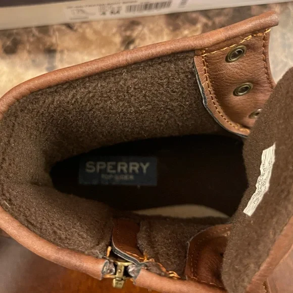 Girl's Big Kid Size 4 SPERRY Saltwater Duck Boots Brown - NIB - Missing One Lace - Picture 5 of 6